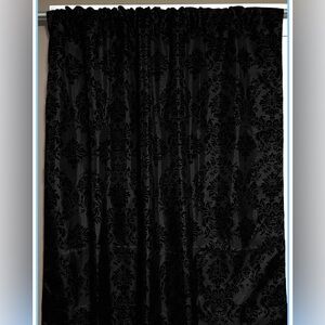 Black Damask Velvet Curtain Panels (q. 6 available)